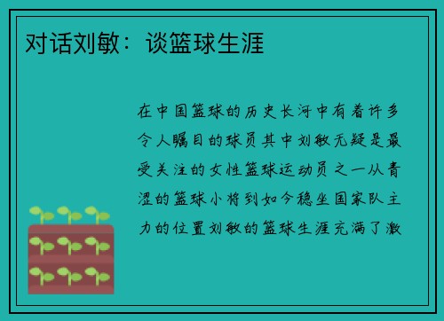 对话刘敏：谈篮球生涯