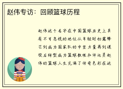 赵伟专访：回顾篮球历程