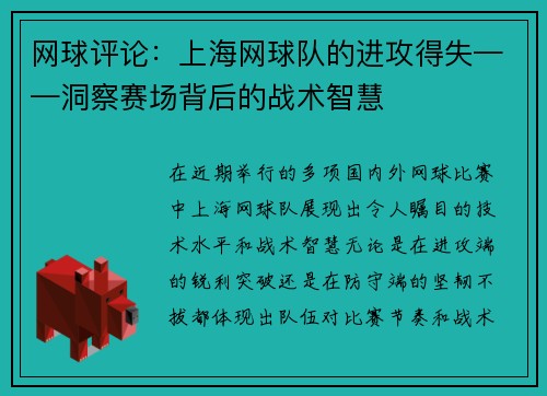 网球评论：上海网球队的进攻得失——洞察赛场背后的战术智慧