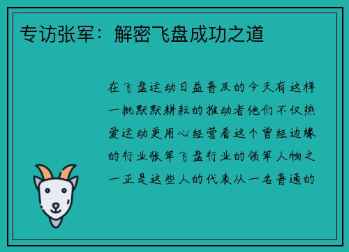 专访张军：解密飞盘成功之道