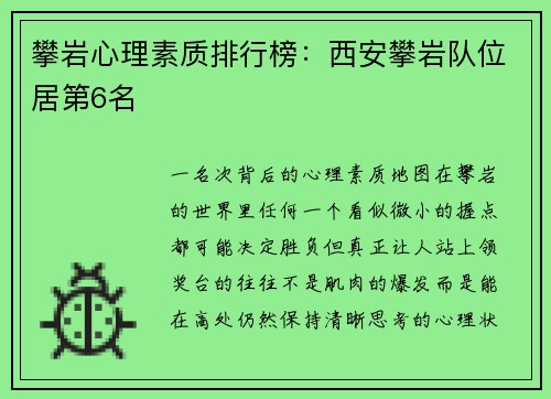 攀岩心理素质排行榜：西安攀岩队位居第6名